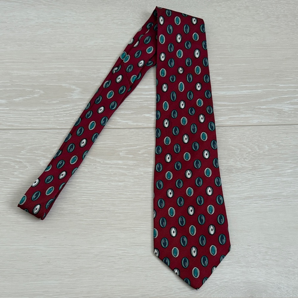 Burberry Maroon Tie with Teal and Gray Ovals